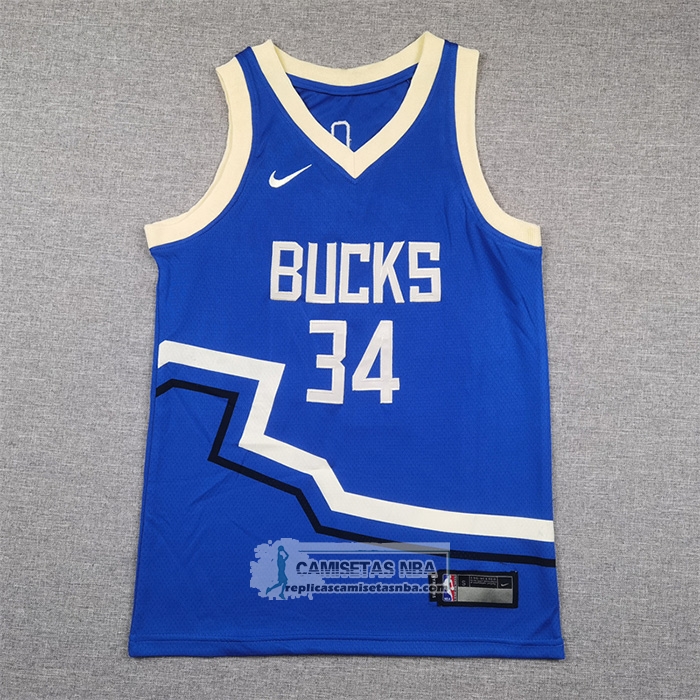Camiseta Nino Milwaukee Bucks Giannis Antetokounmpo NO 34 Ciudad 2024-25 Azul